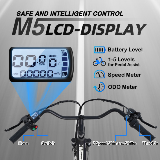 Electric Mountain Bike for Adults 26" Step-Thru Commuting Ebike for Men Women (Color: Black)