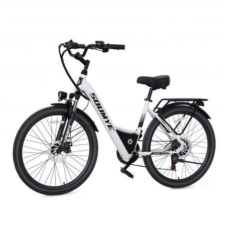 Electric Mountain Bike for Adults 26" Step-Thru Commuting Ebike for Men Women (Color: White)