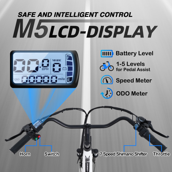 Electric Mountain Bike for Adults 26" Step-Thru Commuting Ebike for Men Women (Color: White)