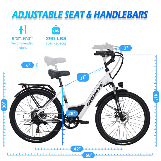 Electric Mountain Bike for Adults 26" Step-Thru Commuting Ebike for Men Women (Color: White)