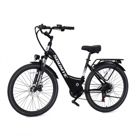 Electric Mountain Bike for Adults 26" Step-Thru Commuting Ebike for Men Women (Color: Black)