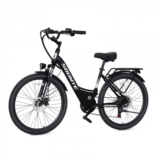 Electric Mountain Bike for Adults 26" Step-Thru Commuting Ebike for Men Women (Color: Black)