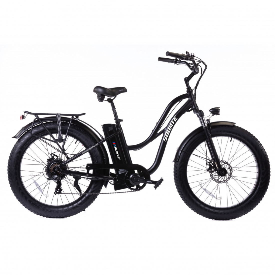Soumye 48V750W16Ah 26"x4.0 Fat Tire Beach Cruiser Electric Bicycle Step