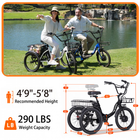 Soumye 36V 350W10.4AH 20"x1.95 Folding Electric Tricycle ( Color: Black )