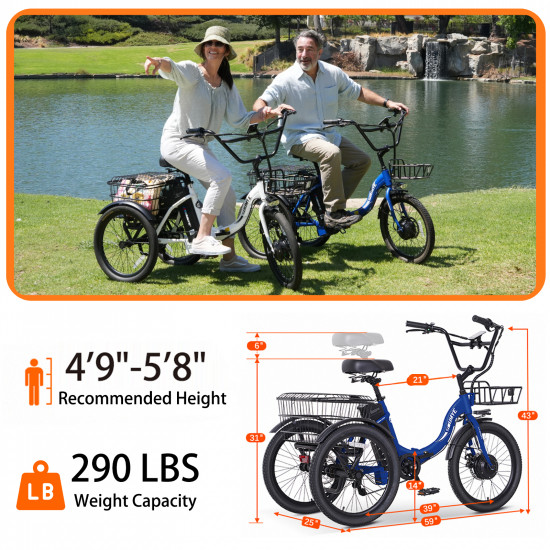 Soumye 36V 350W10.4AH 20"x1.95 Folding Electric Tricycle ( Color: Blue )
