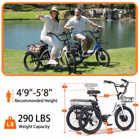 Soumye 36V 350W10.4AH 20"x1.95 Folding Electric Tricycle ( Color: White )